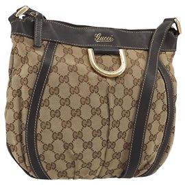 Borsa a Spalla GUCCI GG Canvas Beige Oro 203257 Auth mr2643