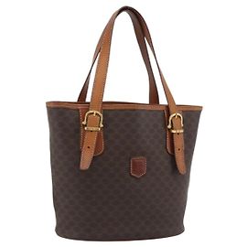 Céline Borsa a Spalla CELINE Macadam Canvas PVC Pelle Marrone Oro Auth 191052