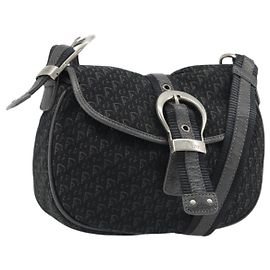 Bolso de hombro Christian Dior Trotter Canvas Negro Plata Auténtico 186592A