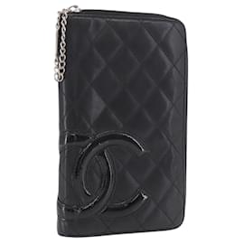 CHANEL Cambon Line Long Wallet Lamb Skin Black CC Auth bs36030 - Chanel