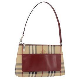 Pochette BURBERRY Nova Check in PVC e pelle Beige Argento Auth 190965A