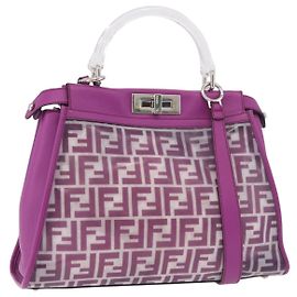 Borsa a mano FENDI Zucca Canvas Vinile Pelle 2way Viola Argento Auth mr2679A