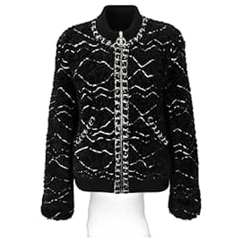Giacca Bomber Chanel 19B Nera in Alpaca Pelosa con Cerniera CC Taglia FR 36
