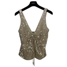 Top de cuello en V con lentejuelas beige Emporio Armani