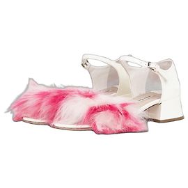 Sandali con tacco aperto in ecopelliccia Miu Miu AW17