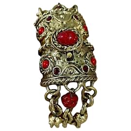 Bracciale Guy Laroche Stile Bizantino Dorato con Cabochon Rossi