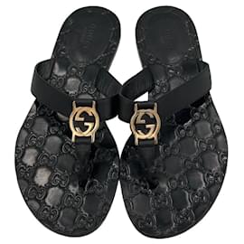 Gucci Guccissima Leder-Sandalen Schwarz mit Interlocking G