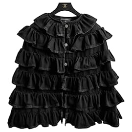 Raro Chanel 24A Paris Manchester Runway Abrigo Chaqueta Capa de Denim Negro FR 36