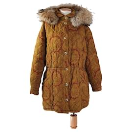 Etro Parka acolchada estampado paisley y capucha de pelo