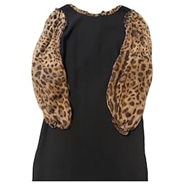 Dolce & Gabbana Vestido preto com mangas bufantes de leopardo