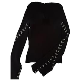 Alexander McQueen schwarzer Rippstrick-Pullover mit silbernen Verschlüssen - Alexander Mcqueen
