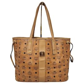 MCM Visetos Medium Liz Reversible Shopper Tote Cognac