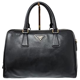 Bolso Bowler Convertible de Cuero Saffiano Prada Negro