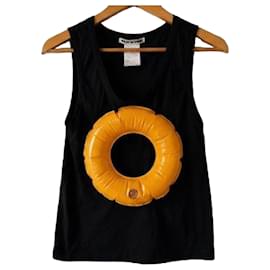 Issey Miyake Black Cotton Tank Top with Orange Inflatable Ring Detail