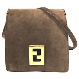 Borsa a tracolla in scamosciato Fendi Vintage FF Logo