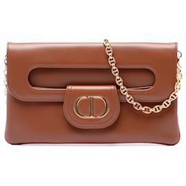 Borsa DiorDouble Chain in pelle di vitello marrone media