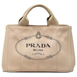 Tote in tela Canapa beige con logo Prada, piccola