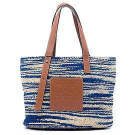 LOEWE Blue Large Raffia Anagram Basket Tote