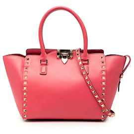 Borsa Valentino Pink Small Leather Rockstud Trapeze