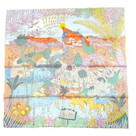 Hermès Pañuelo Hermes Le Carnaval des Animaux 90 cm seda rosa azul Carré animal carnival 35" AUC53636_0702