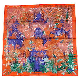 Hermes Scarf Jardin a Sintra 90 cm silk orange pink Carre flower garden 35" RA56260_0703 - Hermès
