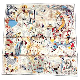 Hermès Sciarpa Hermes Emile et Une Nuit 90 cm seta crema beige Carre night animal 35" AUC57717_0702