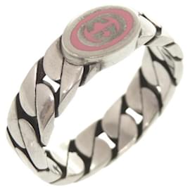 Gucci Interlocking G Ring aus Sterlingsilber 925 mit rosa Band