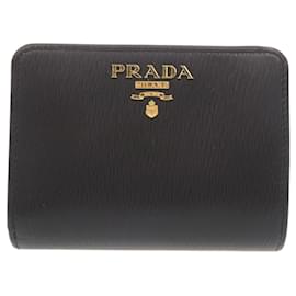 Cartera de piel Vitello Move negro con logotipo de Prada
