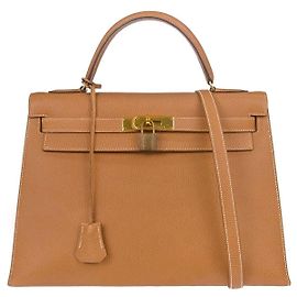 Hermès Hermes Kelly Brown Courchevel com Gold Hardware 32