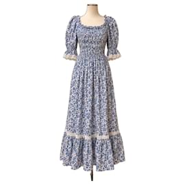 Autre Marque Lug Von Siga Maxi-Kleid Blau Blumendruck Baumwolle Leinen