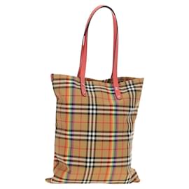 BURBERRY Nova Check Tote Bag Canvas Beige Silber Auth 190455M