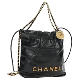 CHANEL CHANEL22 Borsa a Catena in Pelle di Agnello Nera e Oro CC Auth 190198SAM