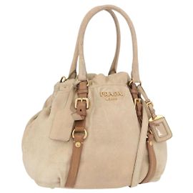 PRADA Tote Bag Leder 2way Beige Gold Auth bs36021