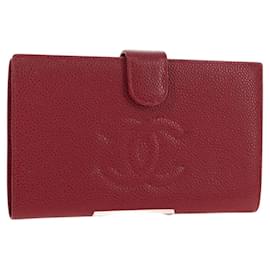 CHANEL COCO Mark Langgeldbörse Caviar Leder Rot Gold CC Authentisch 190496M