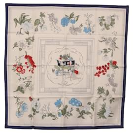 Hermès HERMES Carré 90 Sciarpa "Quai aux Fleurs" Seta Blu Bianco Auth 186912M