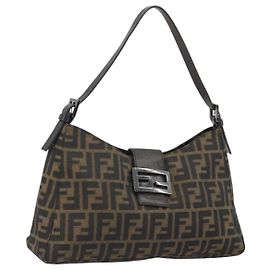 FENDI Zucca Canvas Mamma Baguette Borsa a Spalla Nero Marrone Autentica am11921A