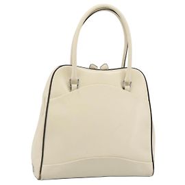 PRADA Tote Bag Leder Beige Silber Auth ka5123