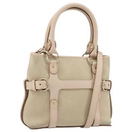 Salvatore Ferragamo Handtasche Wildleder 2way Beige Gold Authentisch BA13787A