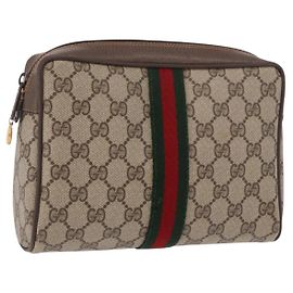 Clutch GUCCI GG Supreme Web Sherry Line PVC Beige Red 89 01 012 Auth gh2182