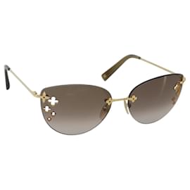 LOUIS VUITTON Gafas de Sol Desmayo Cat Eye Metal Brown Gold Z0051U Auth BA14024M