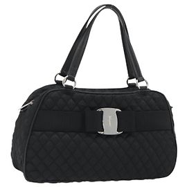 Salvatore Ferragamo Handtasche aus Nylon Schwarz Silber Authentisch gh2165A