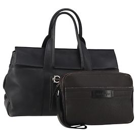 Borsa a mano Salvatore Ferragamo in pelle Set di 2 Nero Marrone Autentica 189737