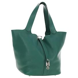 Hermès Borsa HERMES Picotan Lock GM in Taurillon Clemence Verde Argento Autentica 190070SAM