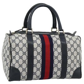 Borsa Boston GUCCI GG Supreme Sherry Line Navy Gold Auth 190835