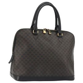 Céline Borsa CELINE Macadam Canvas PVC Pelle Nera Oro Auth mr2677