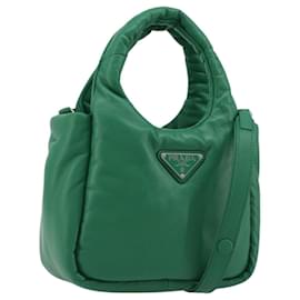 Borsa PRADA in pelle 2way Verde Argento Auth 191471SM