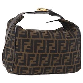 FENDI Zucca Canvas Vanity Hand Bag Marrón Oro Auténtico 191576
