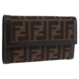 FENDI Zucca Canvas Wallet Black Brown Auth 191381V