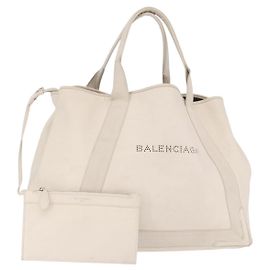 BALENCIAGA Borsa Cabas M Navy in Pelle Bianco Argento 339936 Auth hk3892