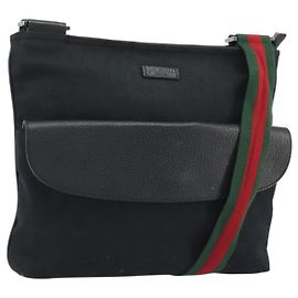 Borsa a tracolla GUCCI GG Canvas Web Sherry Line Nera Argento 256100 Auth 190463A